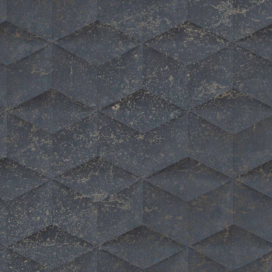 A geometric navy and gold wallpaper swatch