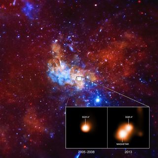 An image from Chandra shows how the magnetar suddenly lit up in front of the black hole in 2013.