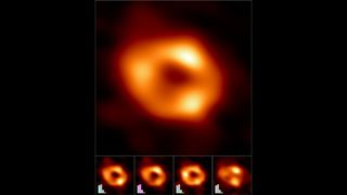 the final image of the Milky Way's black hole with smaller versions showing calibrations below