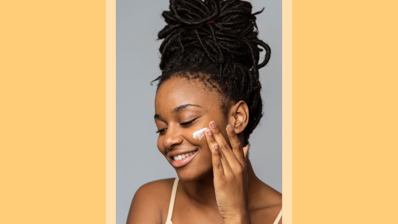 collage of woman applying skincare