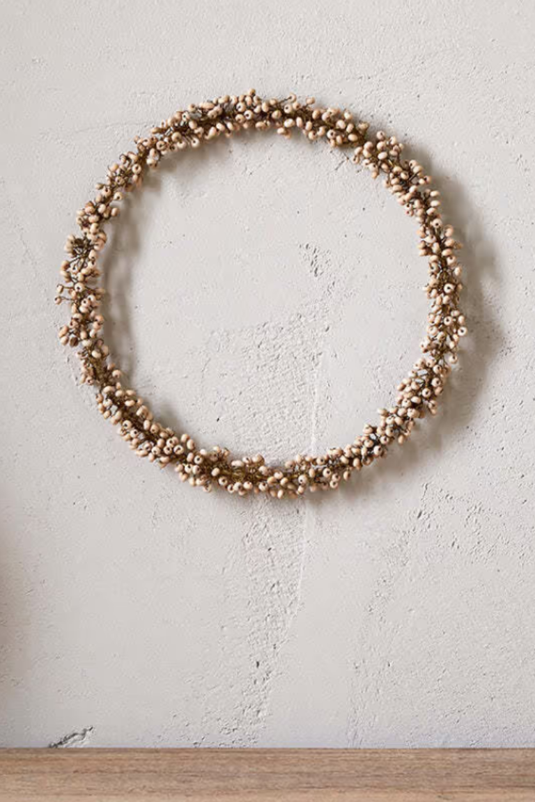nkuku, Tanu Mango Wood Beaded Wreath - Brass &amp;amp; Natural