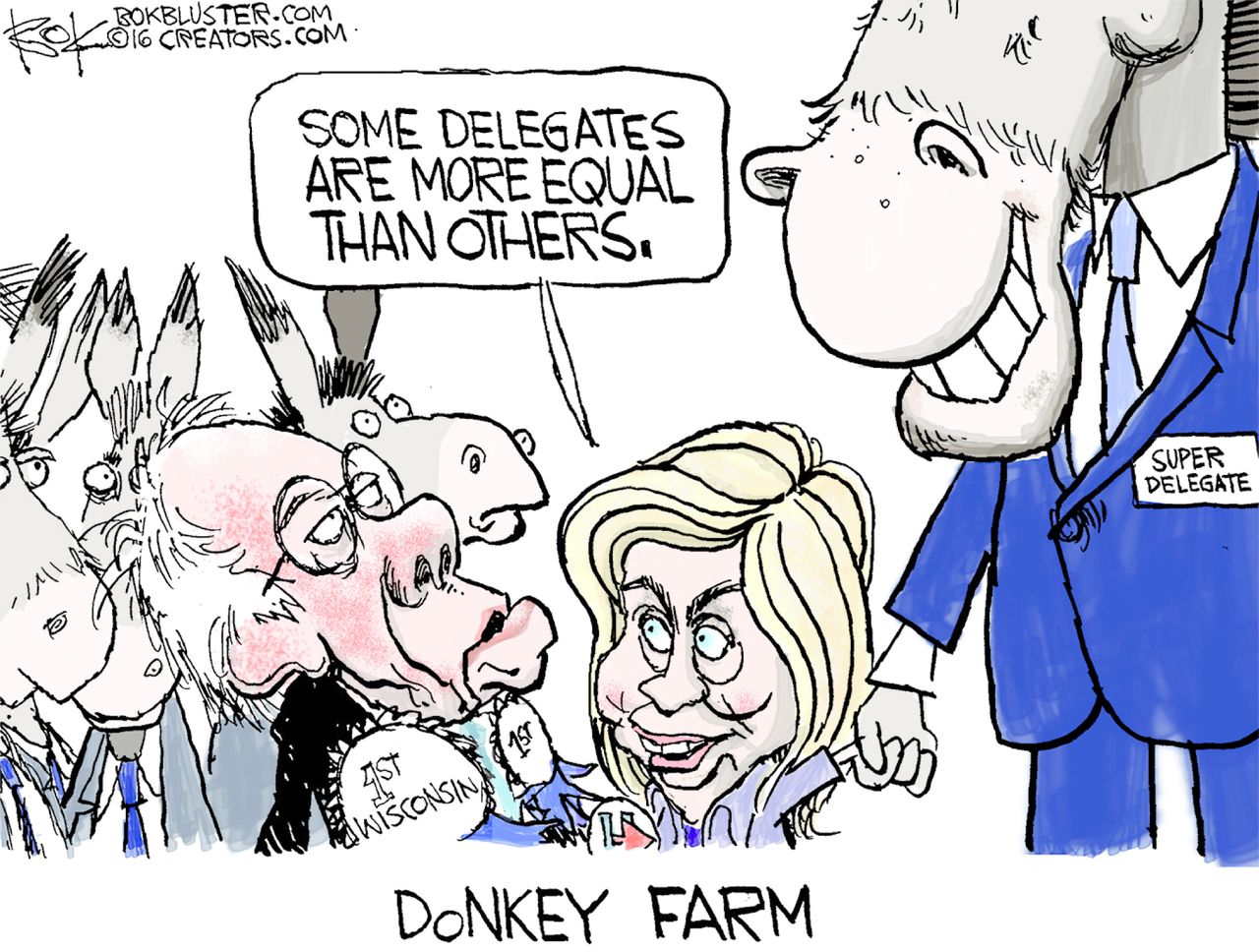 Political Cartoon U.S. Bernie Hillary Superdelegates 2016