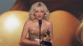 Sabrina Carpenter accepting award Grammys 2025