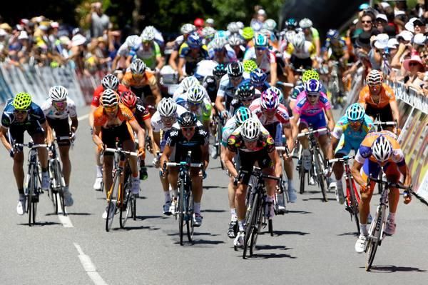 The riders start the uphill finish.