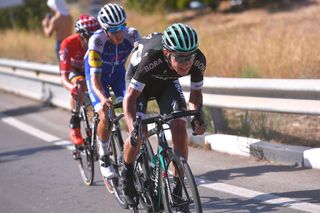 Pawel Poljanski (Bora-Hansgrohe) drives the pace