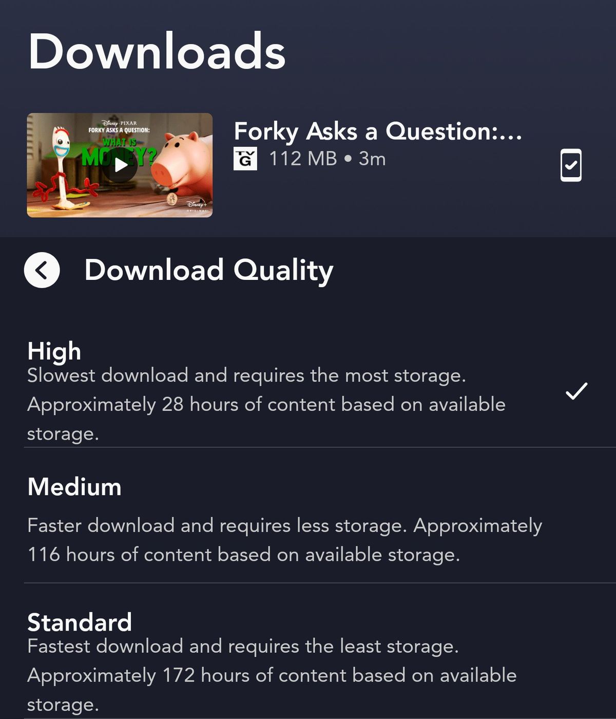 Disney+ high download example