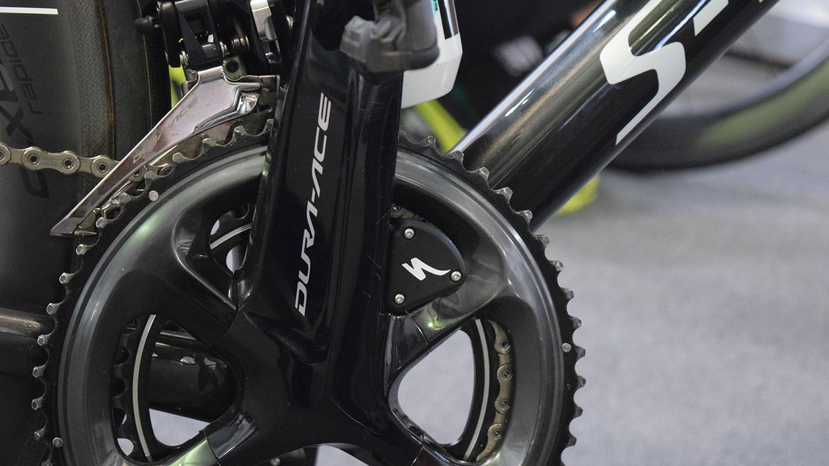 The power meter is decorated with the iconic S from Specialized