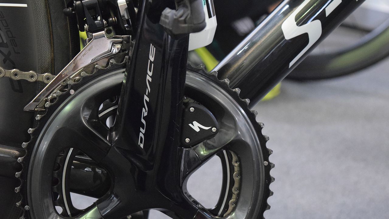 The power meter is decorated with the iconic S from Specialized