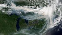 This image from space shows wildfires over Canada. 