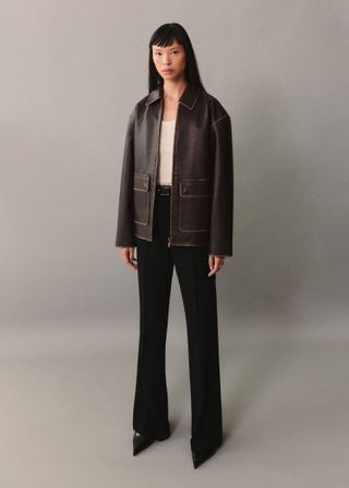 Leather-Effect Jacket With Contrast Stitching