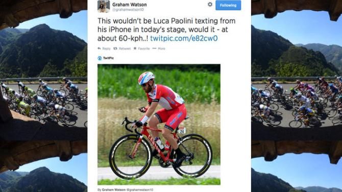 Photographer Graham Watson caught Paolini using his phone during stage 8 of the Tour de France