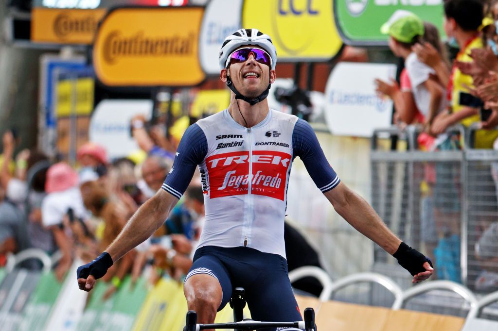 QUILLAN FRANCE JULY 10 Bauke Mollema of The Netherlands and Team Trek Segafredo celebrates at arrival during the 108th Tour de France 2021 Stage 14 a 1837km stage from Carcassonne to Quillan LeTour TDF2021 on July 10 2021 in Quillan France Photo by Chris GraythenGetty Images