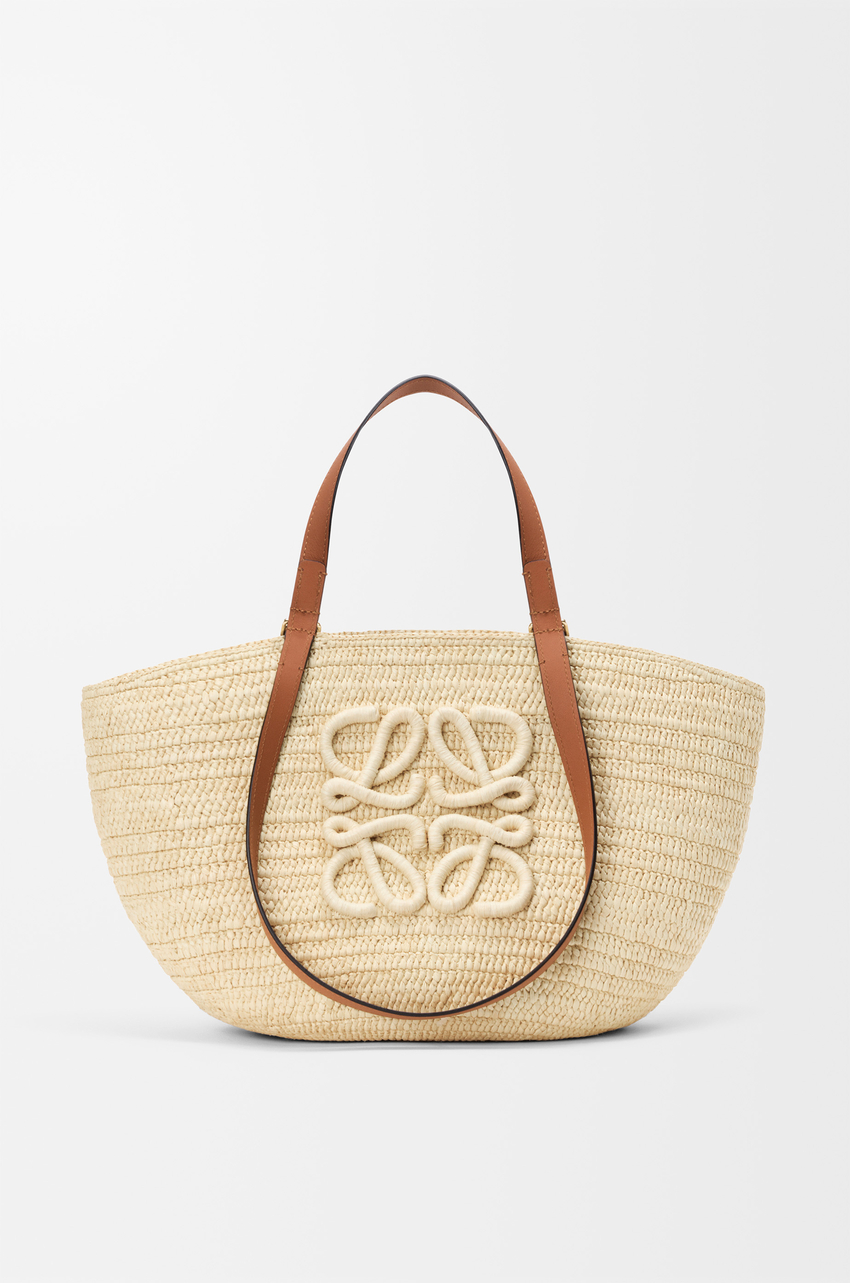 A Loewe raffia bag.