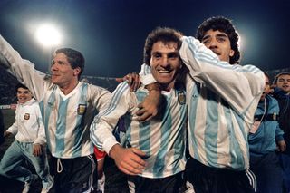 Argentina players celebrate winning the Copa America in 1991.