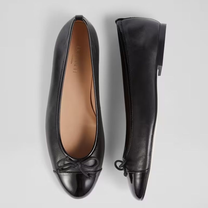 Kara Black Leather and Patent Toe Cap Ballet Flats cut out 