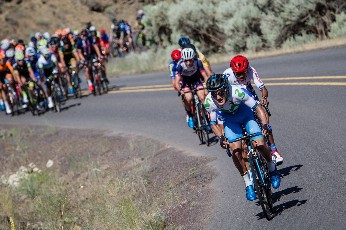 Riders attack on the KOM climb