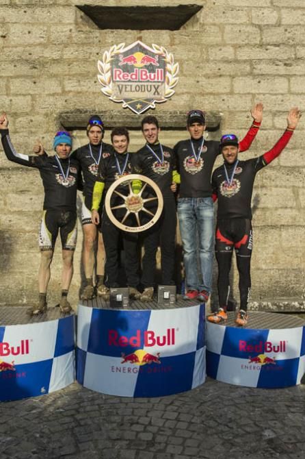 The top three men with winners Lars Forster and Michi Wilhaber