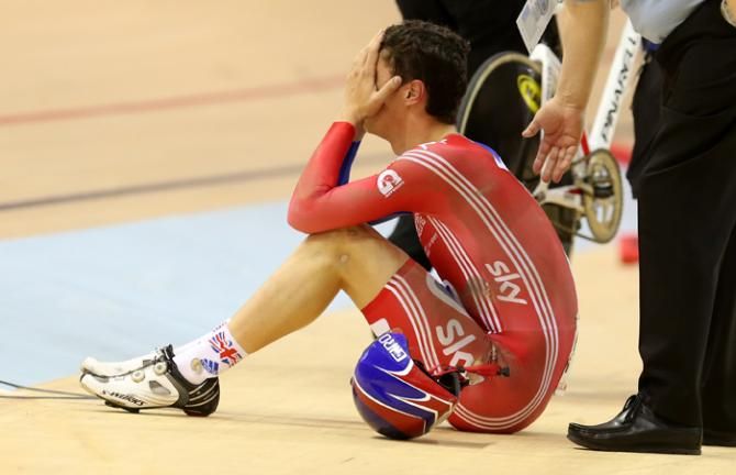 GB on the deck after it all went wrong in the men's team pursuit