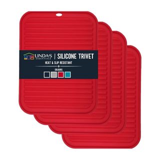 A cut out of red silicone trivets