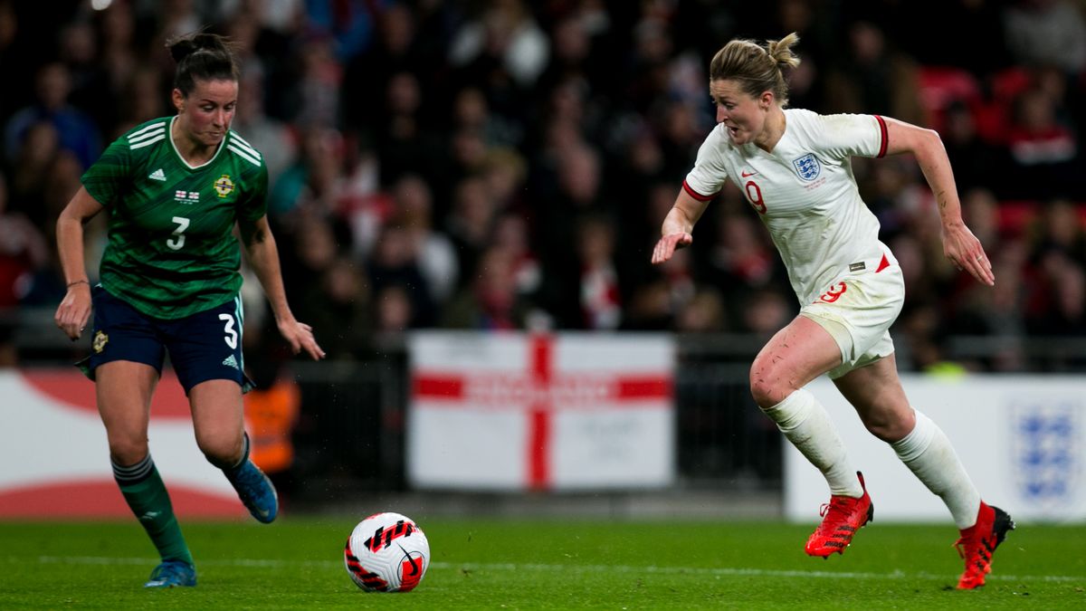 England&#039;s Ellen White runs for the ball in a Women&#039;s World Cup 2023 qualifier match against Northern Ireland