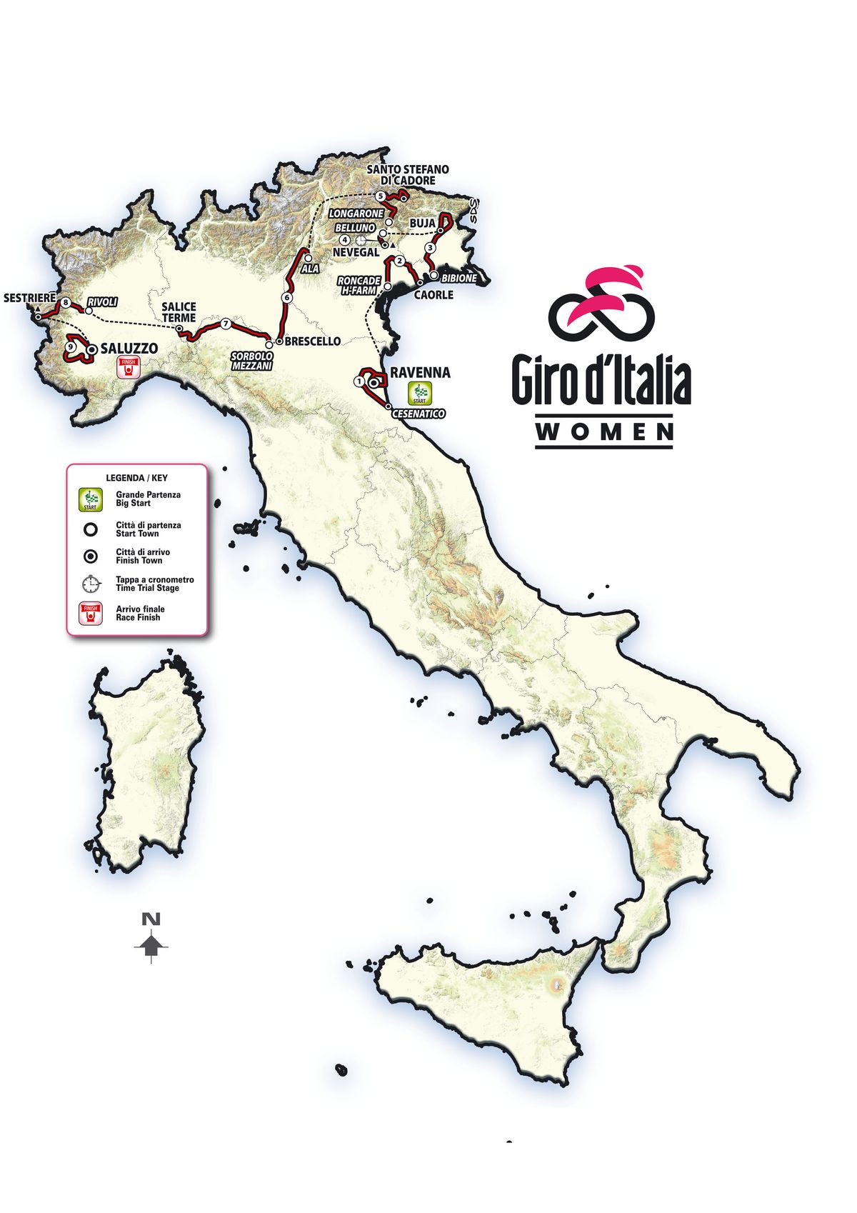 General map of the 2026 Giro d&#039;Italia Women Route