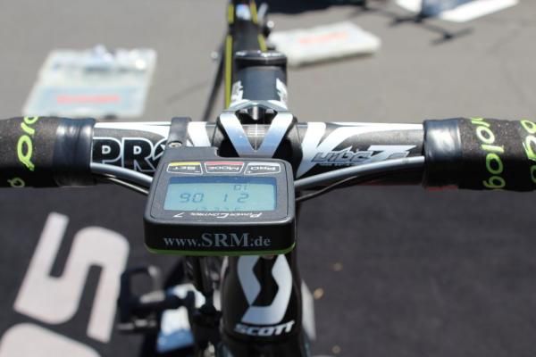 Like all top-level pros, McEwen has multiple bikes at each race. This one has an SRM computer on the handlebar but no SRM power meter on the crankset.