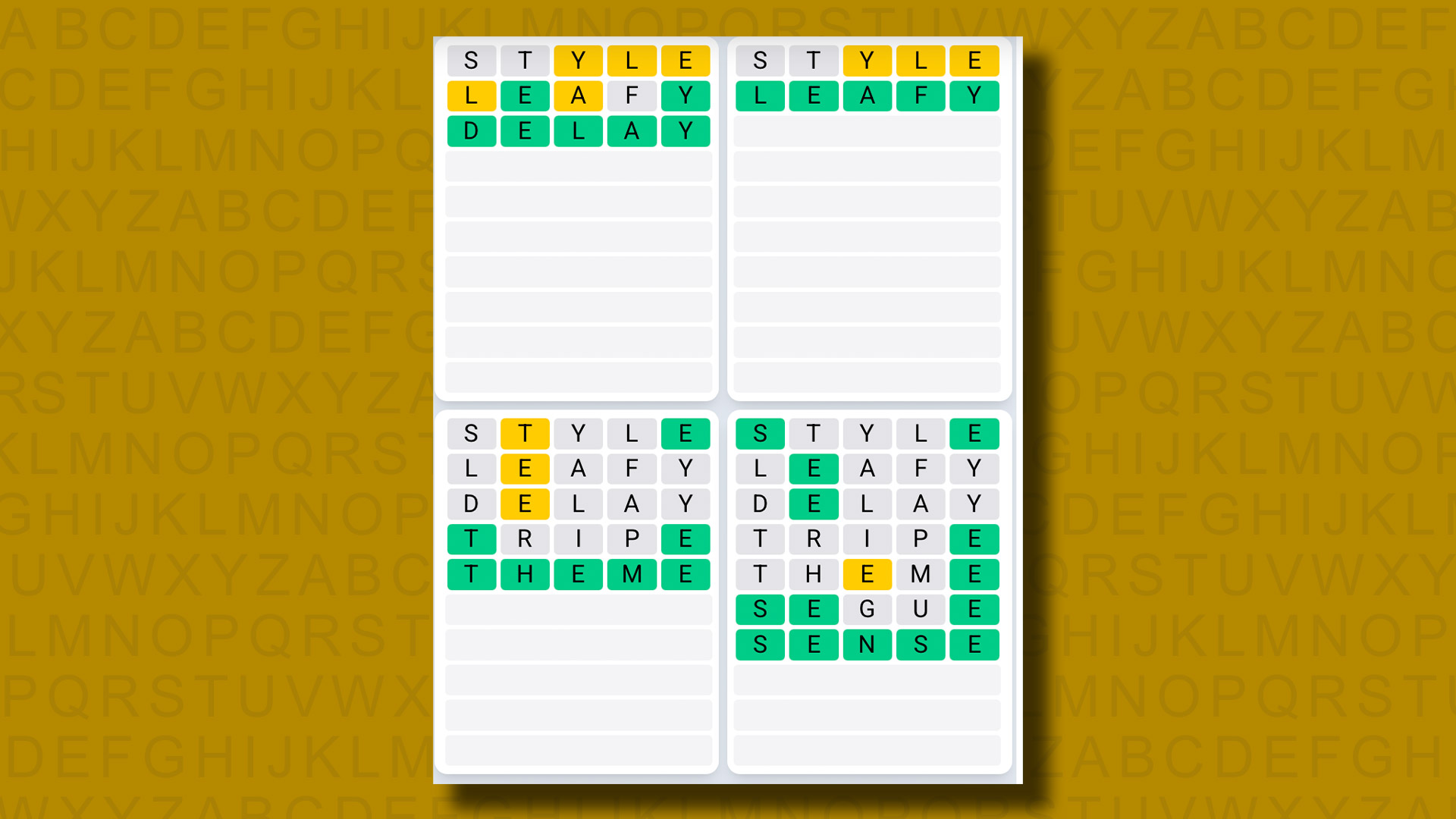 Quordle Daily Sequence answers for game 1137 on a yellow background