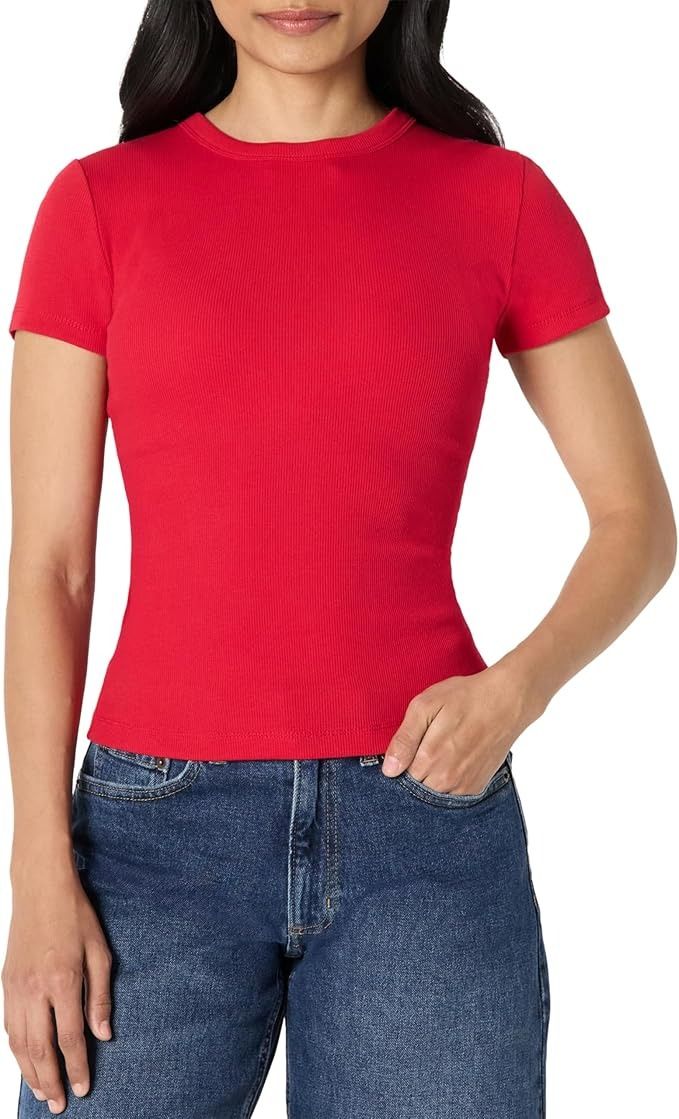 Amazon Essentials, Slim-Fit Stretch Rib Short Cap Sleeve Crew Neckline Tee