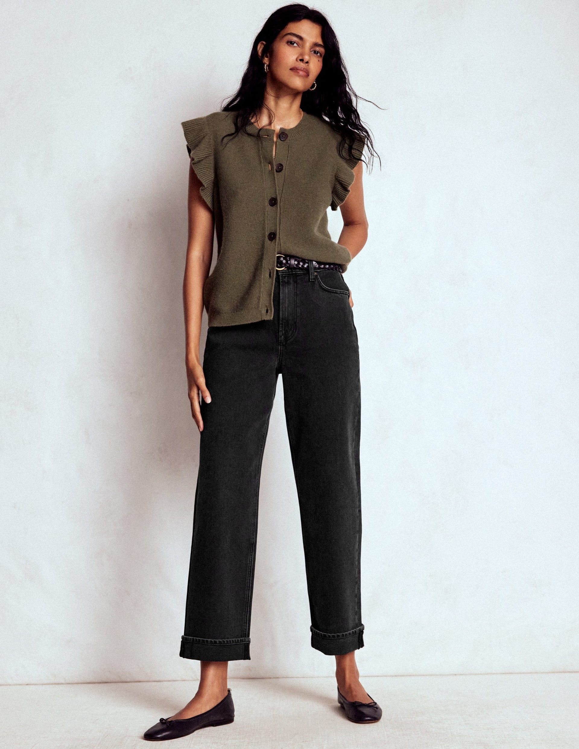 Mid-rise straight-leg jeans - washed black