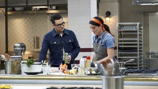 Dan Levy and Danielle Sepsy in the kitchen in The Big Brunch