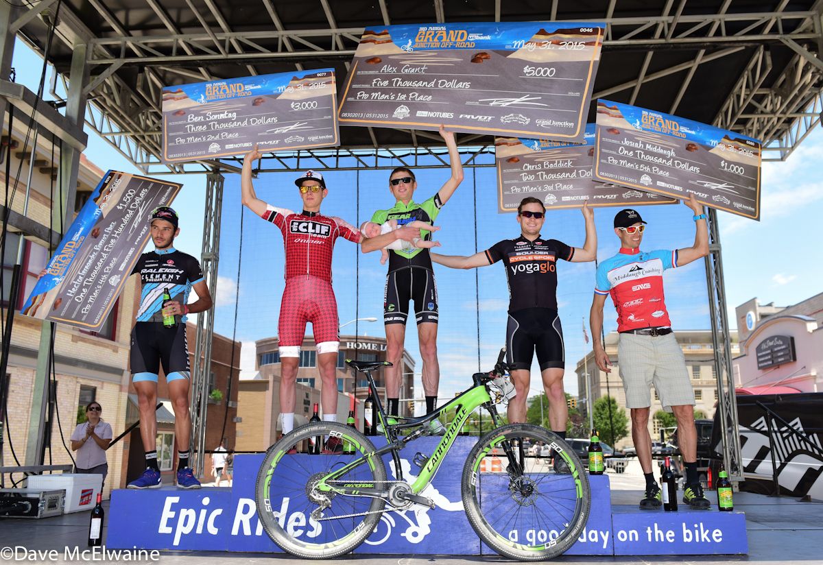 Men&rsquo;s Podium (L to R) Fernando Paez (Raleigh Clement) 4th, Ben Sonntag (Cliff Bar) 2nd, Chris Baddick (Boulder Cycle Sport) 4th, Josiah Middaugh (Enve Composites) 5th