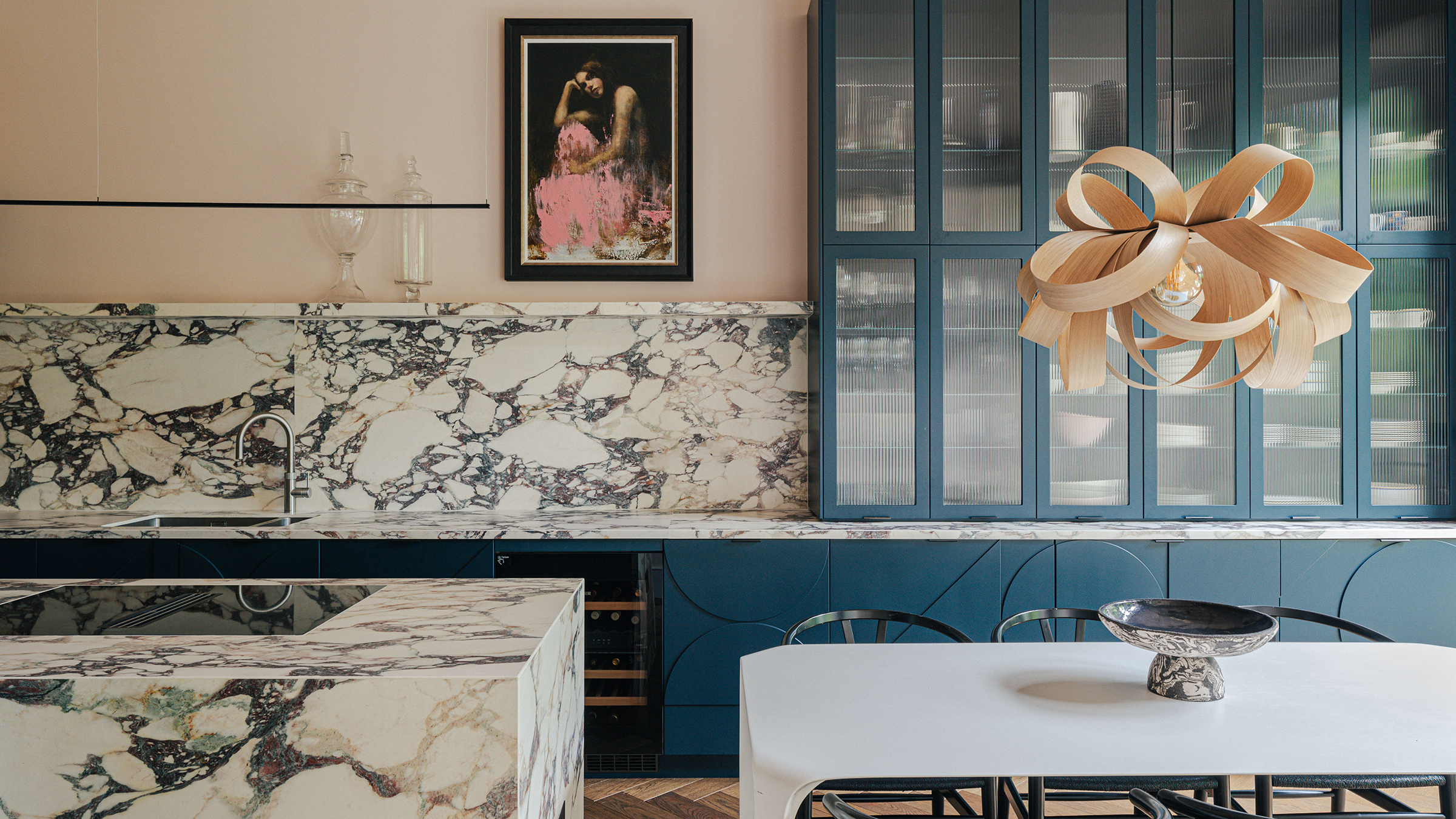 Tom raffield light in modern kitchen