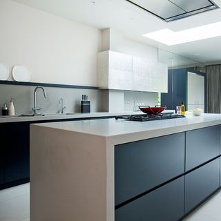 kitchen with blue and white counter