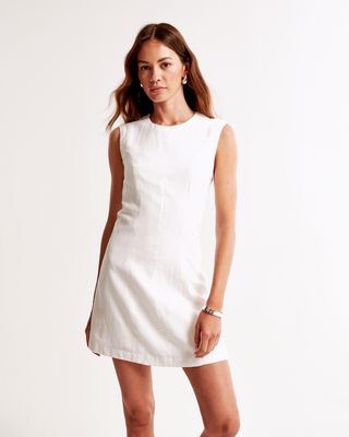 Linen-Blend Shell Mini Dress