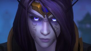 World of Warcraft void elf character Xal&#039;atath looking intently in a close up