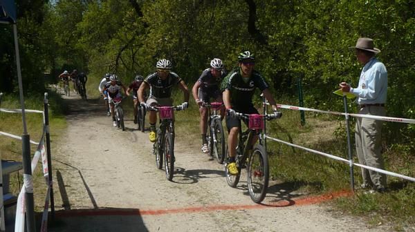 Marco Fontana (Cannondale) leads the chase group across the line for second.