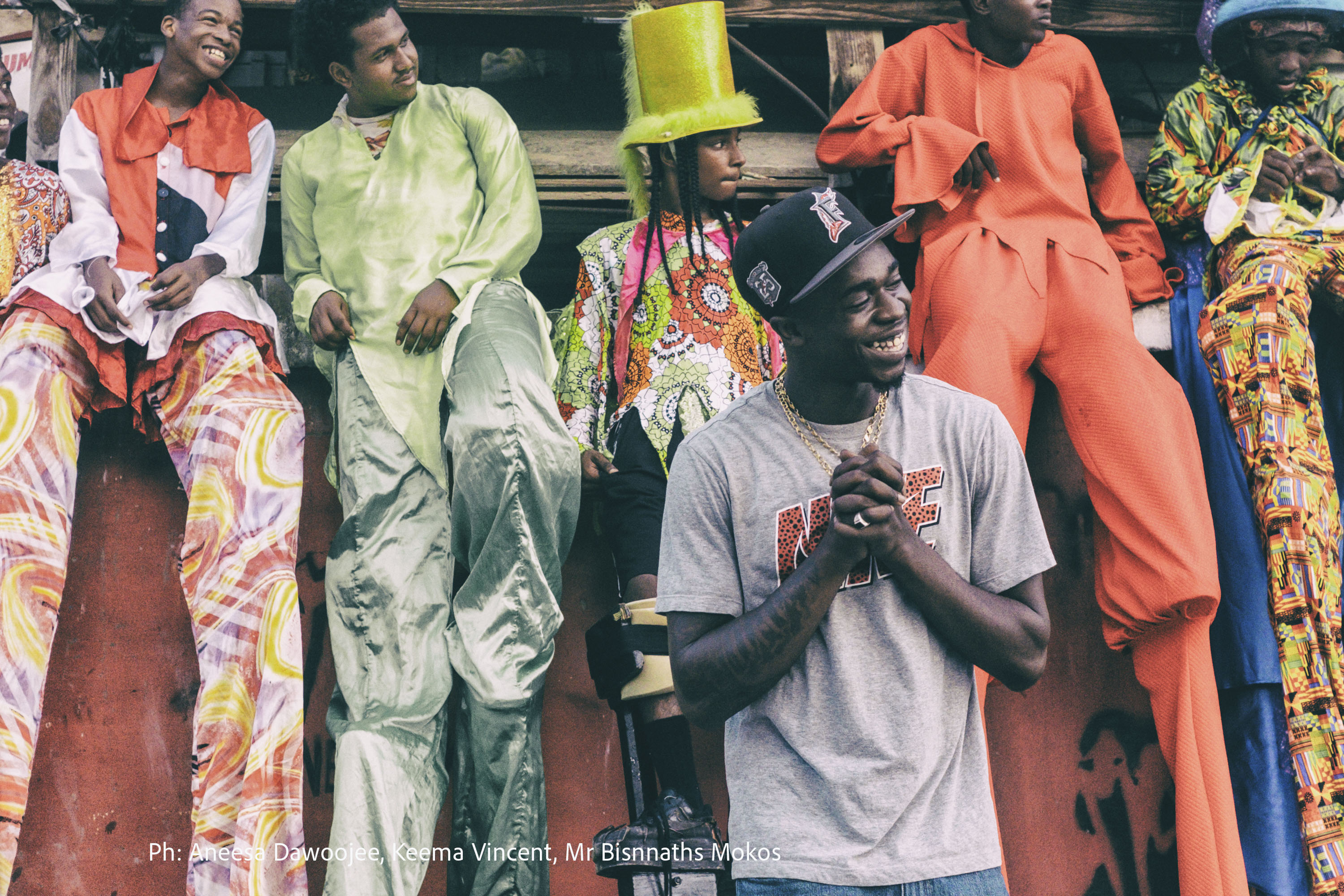 Photograph titled 'Keema Vincent, Mr Bisnnaths school of Mokos, Trinidad', showing a group of young men in Trinidad in the Caribbean, taken by professional photographer Aneesa Dawoojee, a speaker at The Photography &amp;amp; Video Show 2026