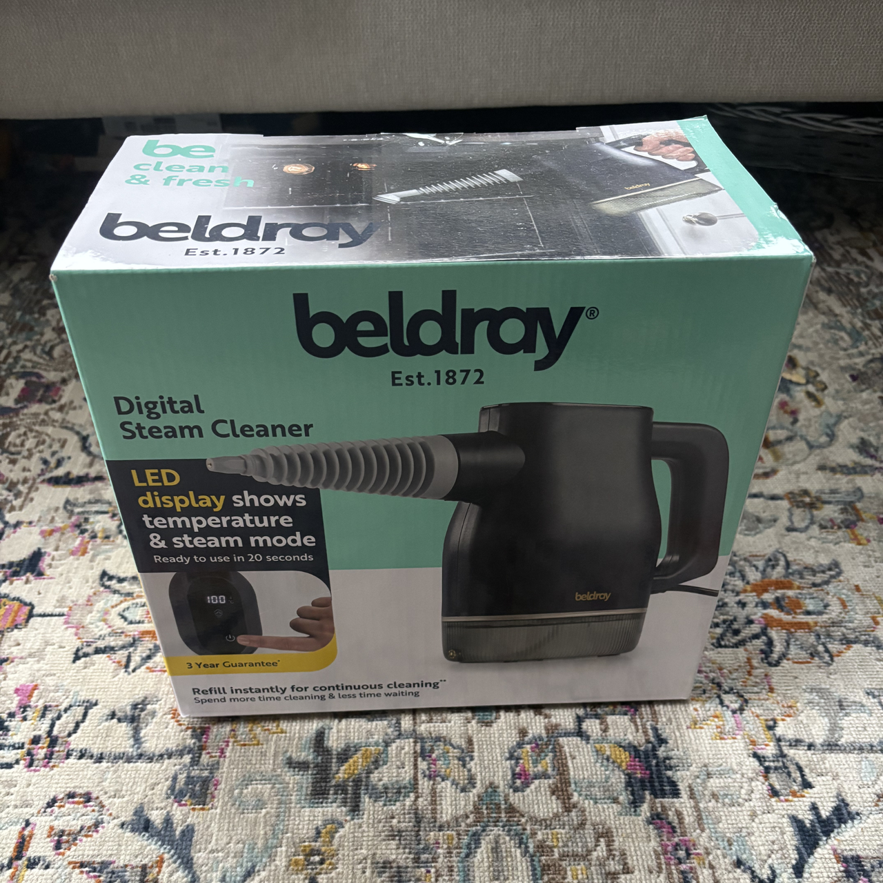 Beldray Digital Handheld Steam Cleaner packaging