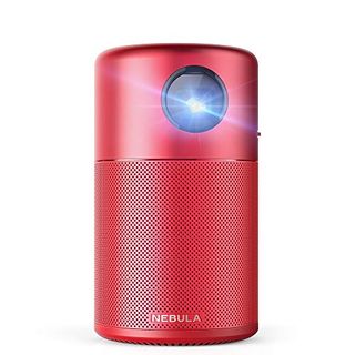 Nebula Capsule, by Anker, Smart Wi-Fi Mini Projector, Red, 100 ANSI Lumen Portable Projector, 360° Speaker, Movie Projector, 100 Inch Picture, 4-Hour Video Playtime, Outdoor Projector-Watch Anywhere