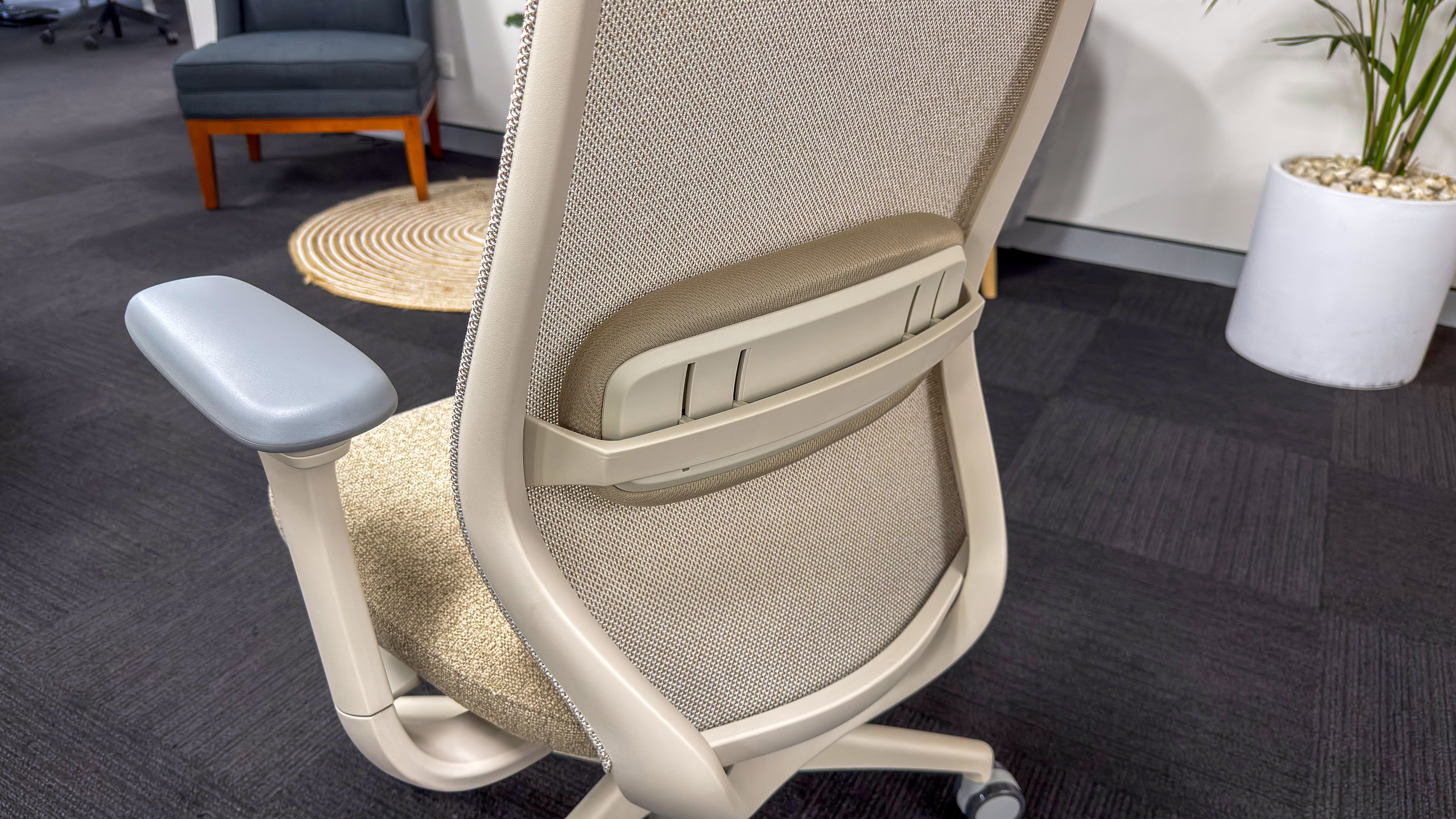 The Desky CoilFlex with the rear and lumbar support adjustment in focus
