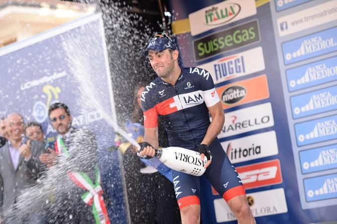 Matteo Pelucchi (IAM Cycling) celebrates his victory in stage 2 of Tirreno-Adriatico