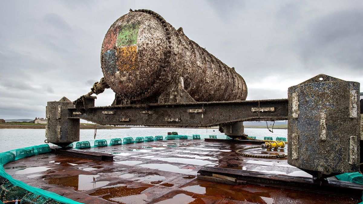 Underwater data center pod, built by Microsoft as part of Project Natick, removed from its underwater state.