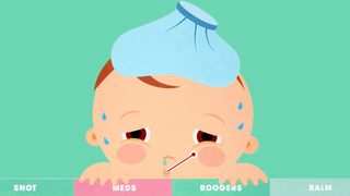 Friday Baby brand packaging image showing an illustration of a baby with a thermometer in its mouth