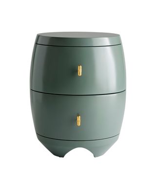 Two-drawer lacquered green finish rounded side table