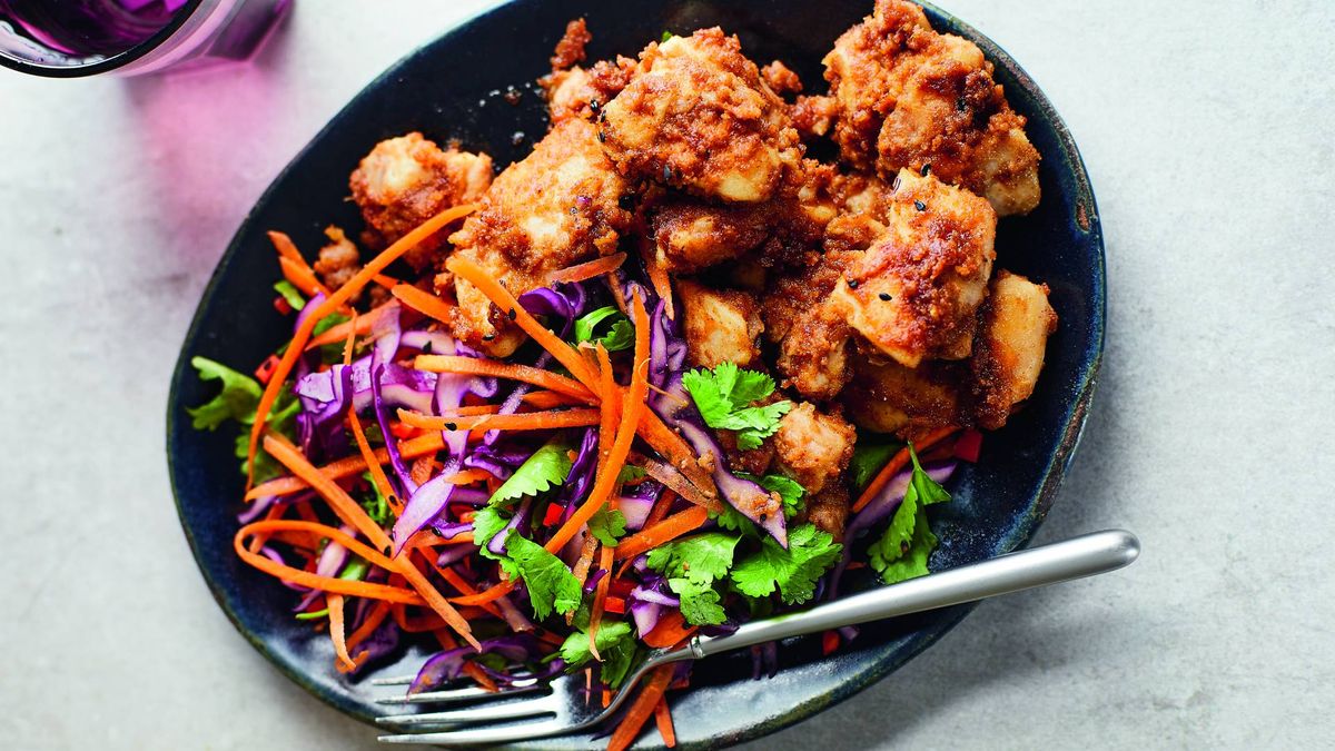 image of Joe Wicks' Almond Butter Satay Chicken With Asian Slaw recipe by Good to Know