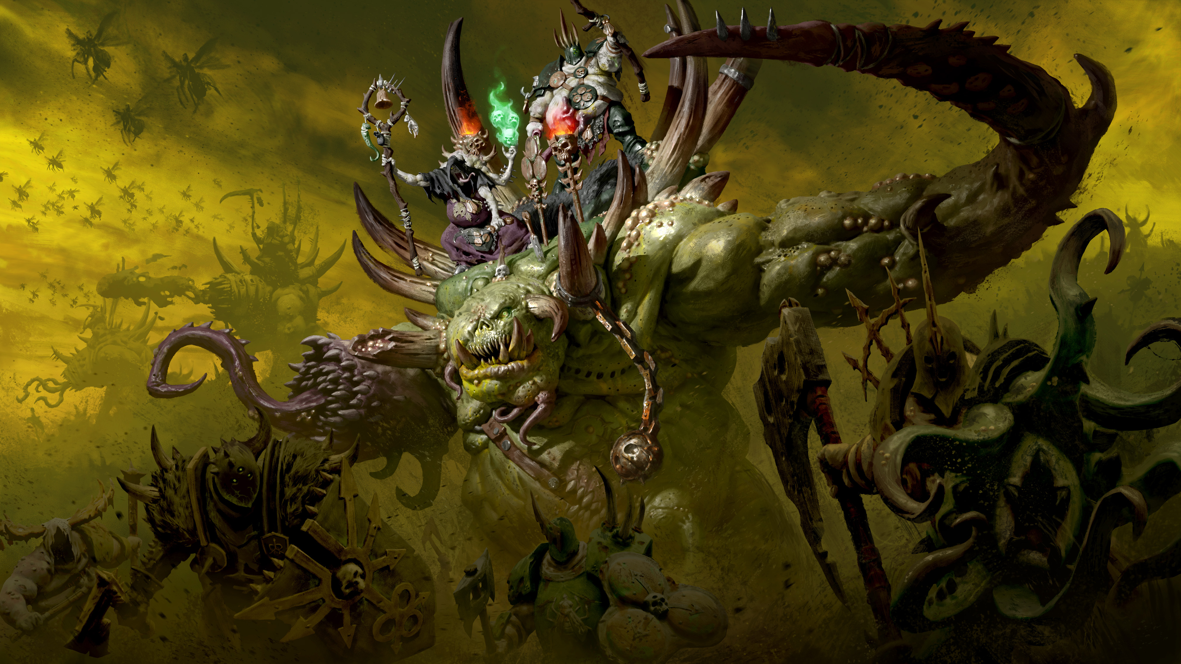 The Glottkin, Nurgle's very best and nastiest boys, in Total War: Warhammer 3.