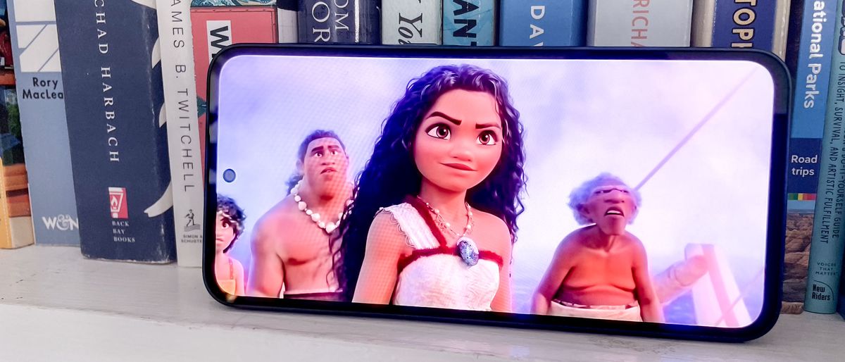 Samsung Galaxy A35 showing Moana 2 trailer