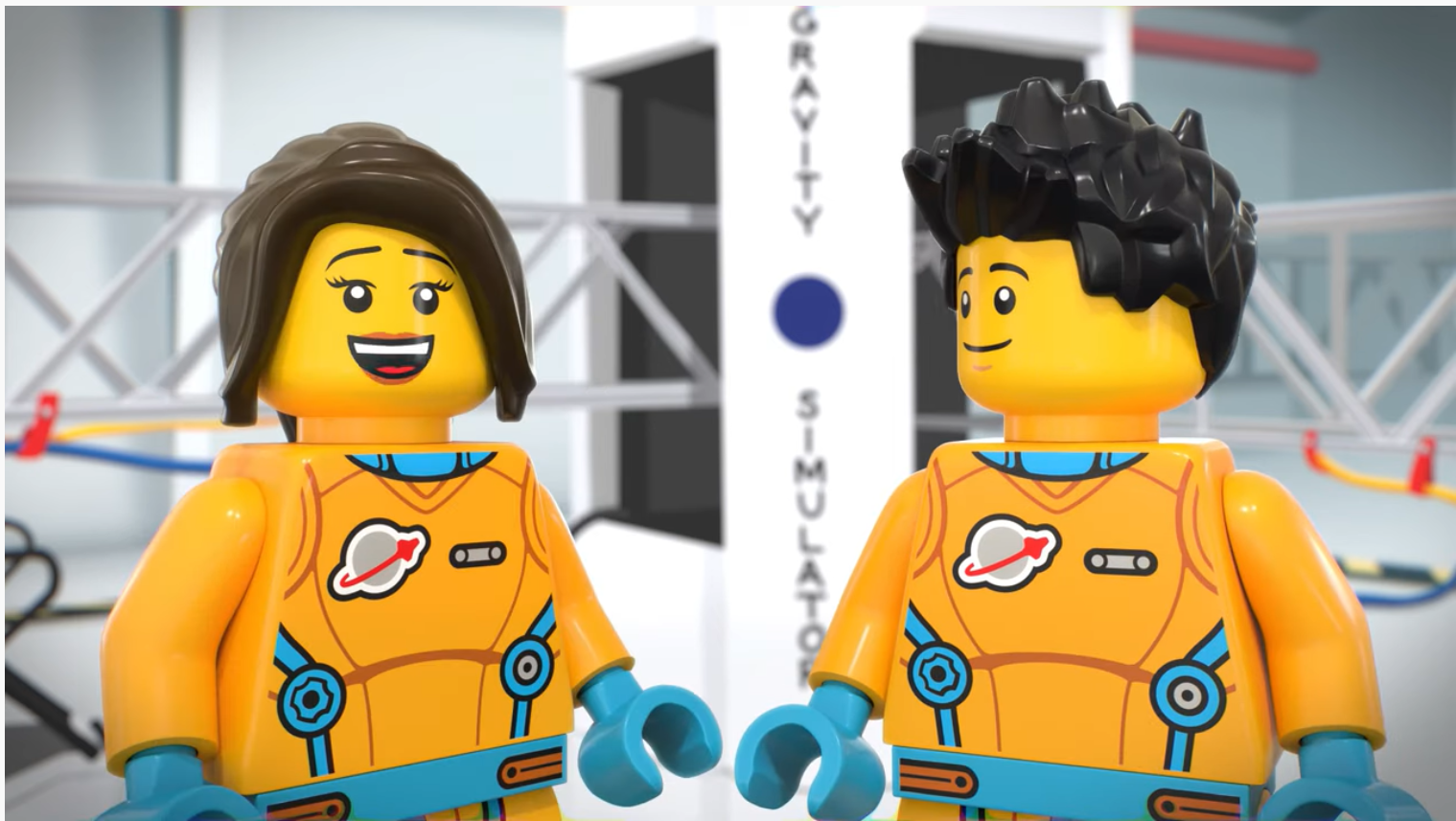 Lego minifigures Kate and Kyle in spacesuits.