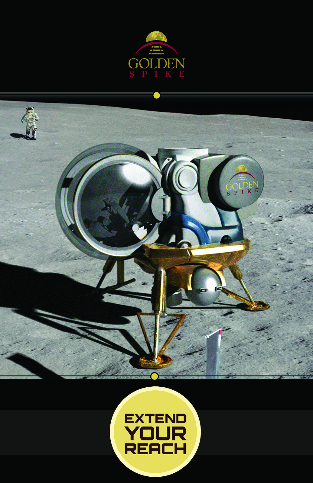 A Golden Spike Company moon lander on the lunar surface.