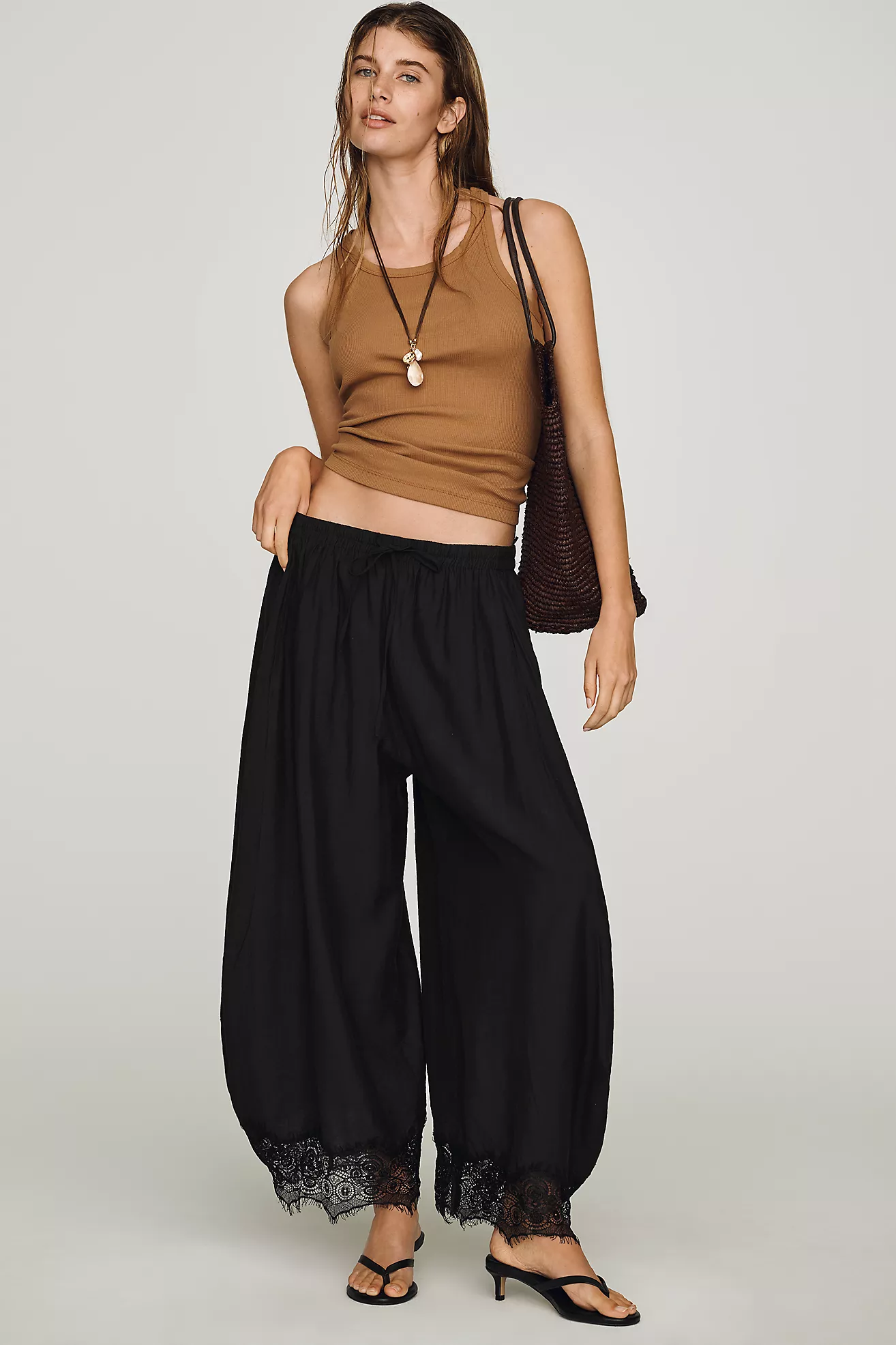 By Anthropologie Cropped Lace-Hem Trousers